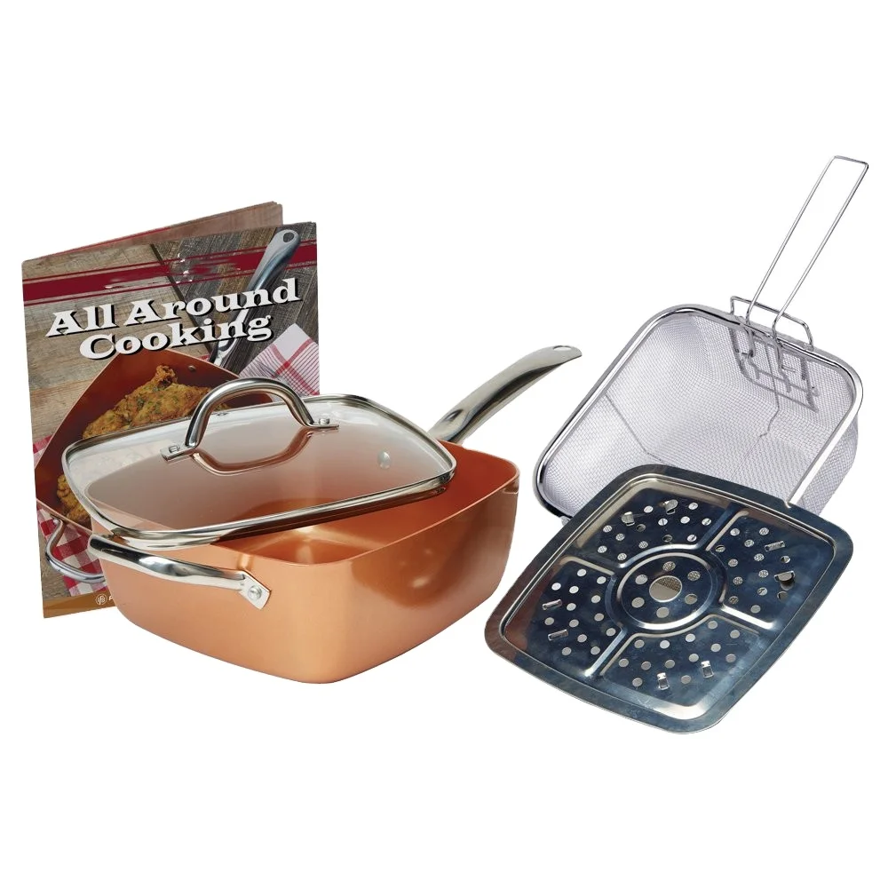9.5inch 4 pcs stainless steel handle nonstick copper Square pan with Induction Bottom