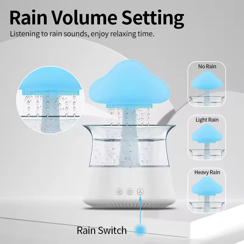 HY hot selling rechargeable mushroom humidifier fogger mushroom diffuser raindrop cloud rain mushroom air humidifier