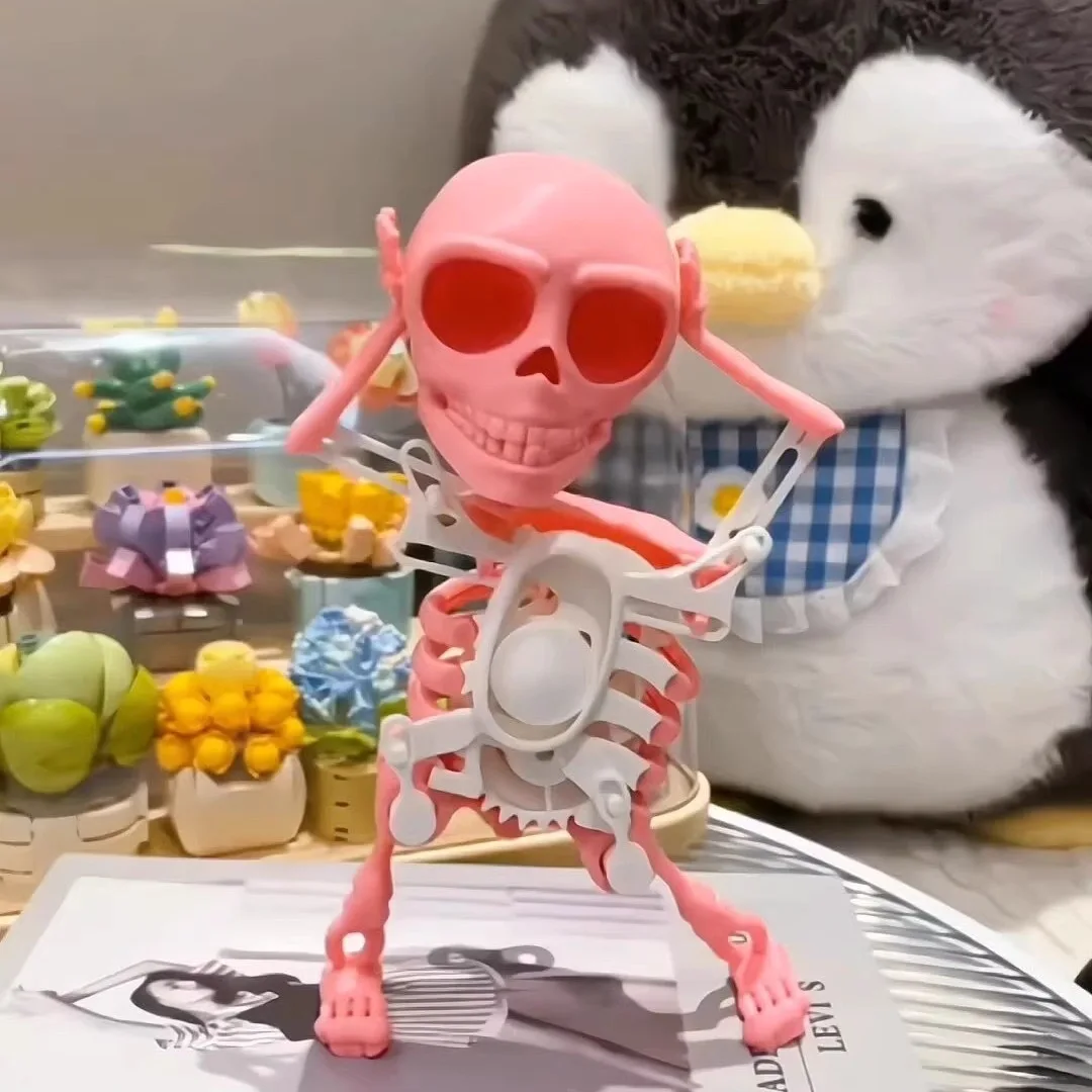 Novelty Halloween Skull Skeleton Dancing Winding Rotating Toy 3d Printed Shaking Head Sand Carving Skull Dance Toy With Candy