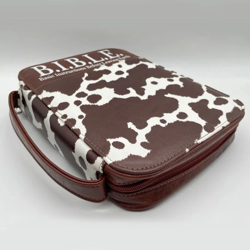 Wholesale Women Fabric Bible Case Zipper Multi Pocket Cowhide Leopard Leather Bible Cover