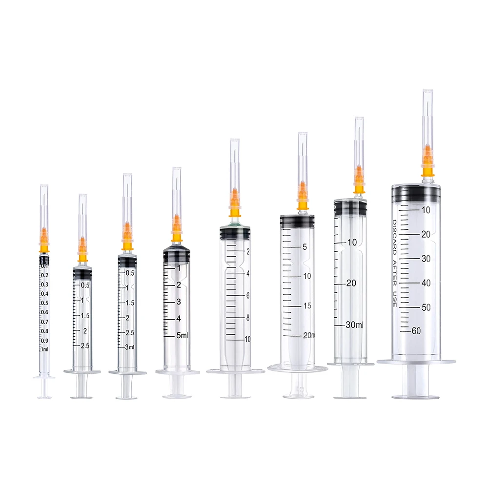 KDL CE ISO Certificate High Quality  3 parts Disposable Luer Lock Syringe 2ml 3ml  5ml 10ml 20ml 50ml 60ml Syringe with Needle