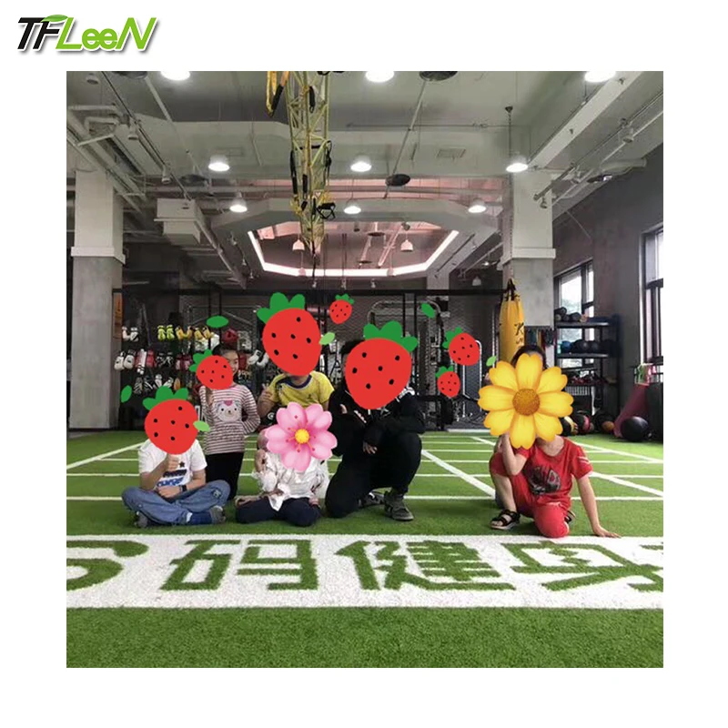 Customized green artificial grass carpet gym turf with numbers and white lines Pet Mat gym garden soccer field sports ground to