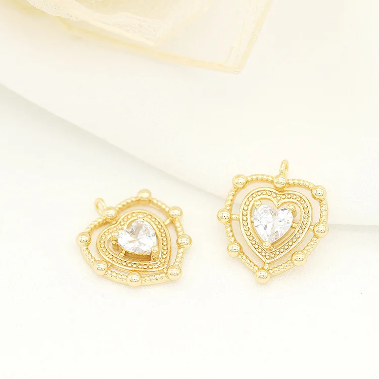Fashion Girl Jewelry Parts 14k Gold Plated Heart Charm for Diy Jewelry