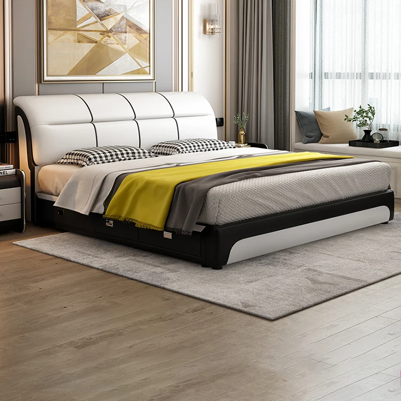 Modern bedroom furniture 1.8 m bed pine frame bed leather king size bed sets