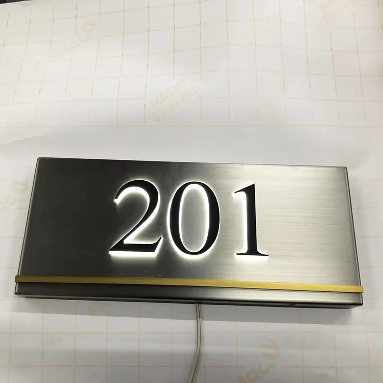 Customized Led Light Doorplate Room Number Illuminated Front Door Signs Plate