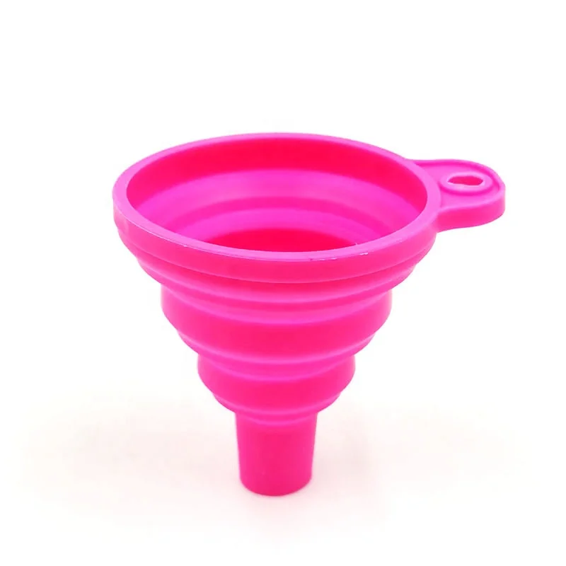 High Quality Custom Foldable Kitchen Small Mini Funnel Oil Water Silicone Funnel Collapsible Kitchen Orange Pink Silicone Funnel