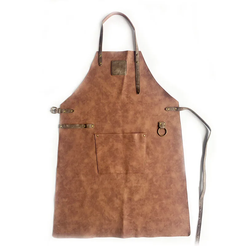 
Eco friendly PU leather Chef Butchers BBQ Kitchen Cooking House Garden Work Waterproof Apron With Pocket Oversleeve Waist Apron 