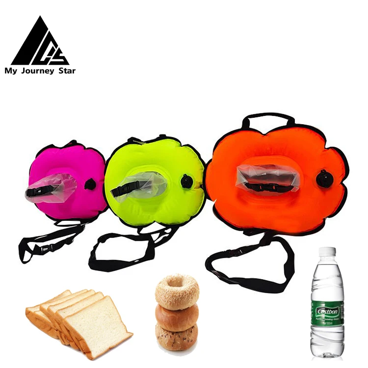 Hot Sale Safety inflatable orange pink yellow Donut Mini Buoy with dry bag 2 air bags Open Water Sports Tow Swimming