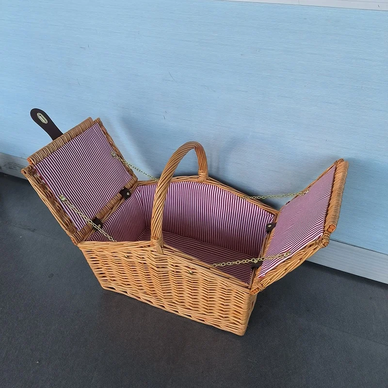 Large handle wholesale wicker empty red and white stripes lining basket for gift