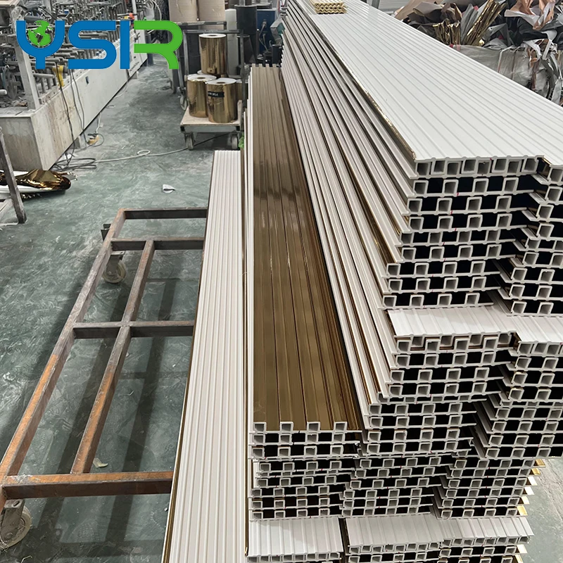 Hot Selling Gold Color Film Decor Wood Interior WPC Wall Fluted Cladding Panel for Indoor Decoration