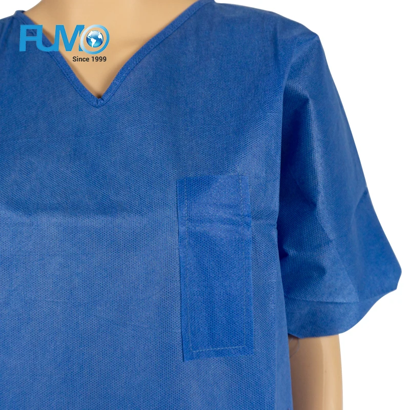 PP/SMS Patient gown suit Disposable scrub suits patient gown with V-collar or round collar
