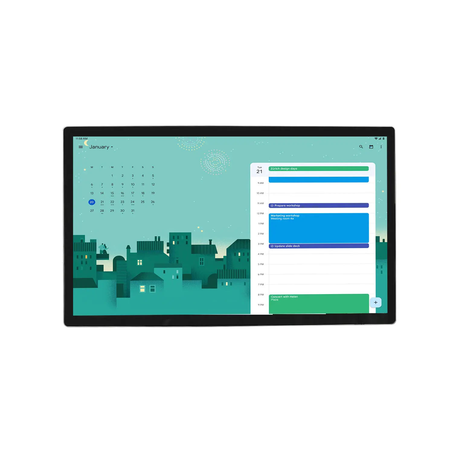 10.1 13.3 15.6 18.5 21.5 23.6 27 inch digital signage all-in-one Android advertising display day week month digital calendar