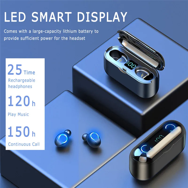 Portable F9-8 Wireless BT Headset Smart Audifonos Comfortable Powerbank Power LCD Display Earbuds Wireless Headphones F9-8 Tws