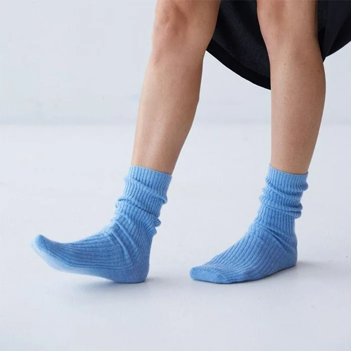 Rib Knit low MOQ pure flat knitted cashmere socks mongolian cachemire 100% bed socks for women