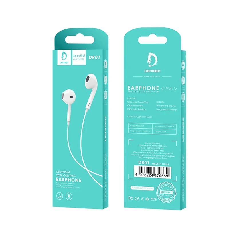 Plastic White Wire Control 3.5mm Earbuds Earphone Wired Earphones