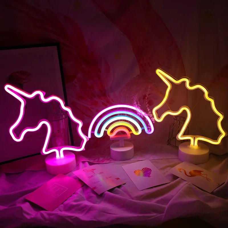 Creative gifts led neon sign rainbow unicorn shape led room decorative table night light for kids
