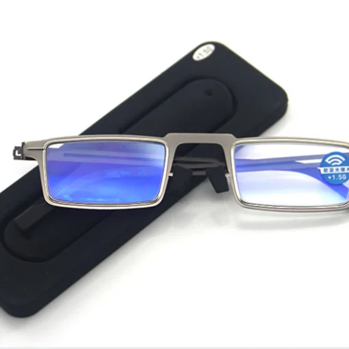 Retro half frame mens portable reading glasses blue light blocking eyewear reading glasses