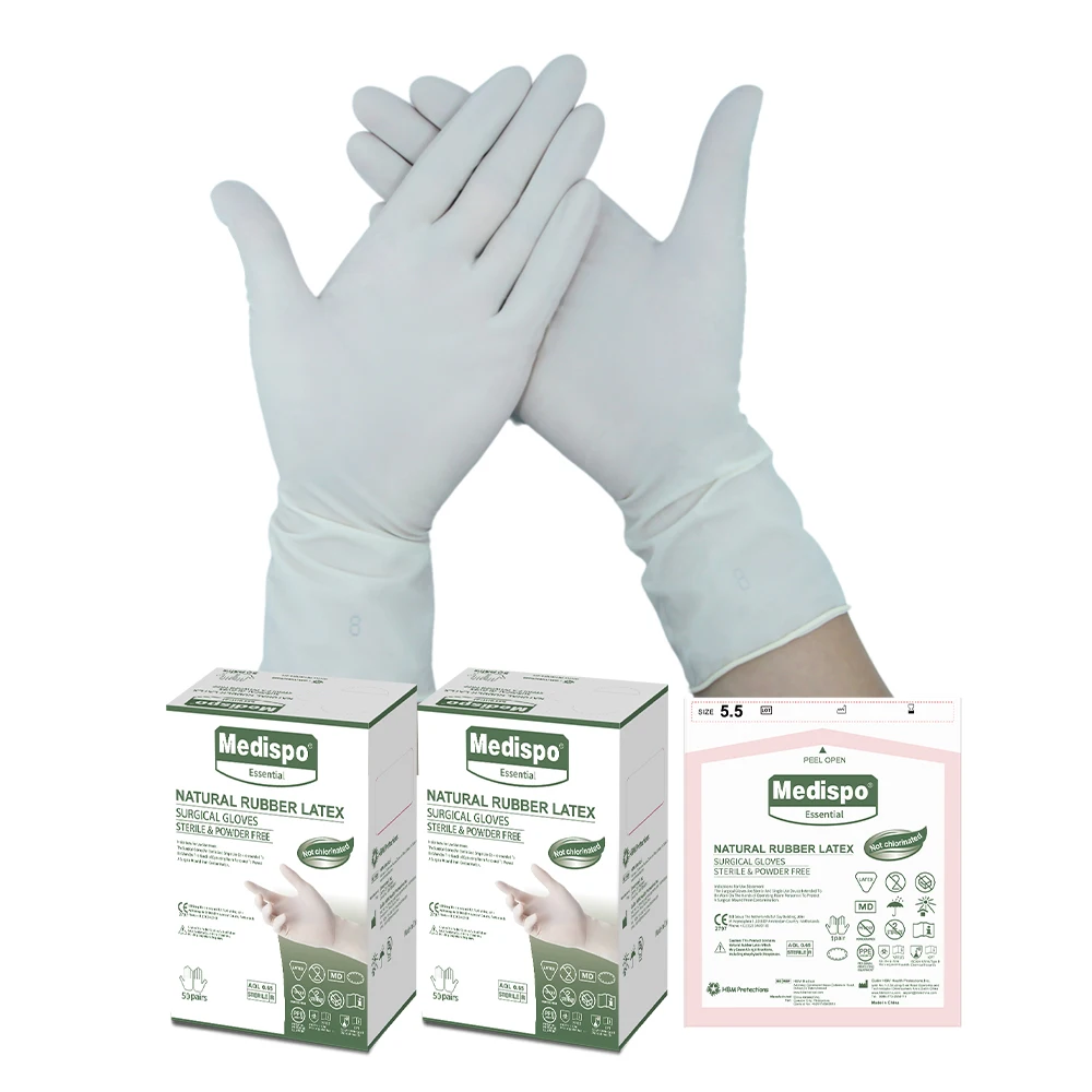 CE ISO certificated 100pcs natural latex rubber disposable sterile surgical gloves