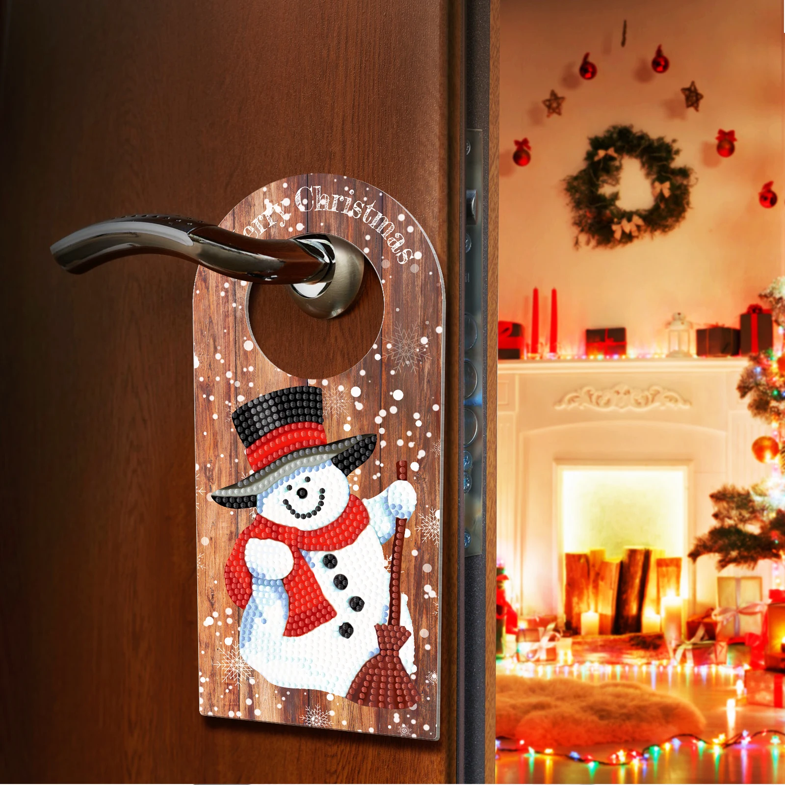 New Design Christmas Home Decor Diamond Painting Wooden Sign Board Door Hanger Snowman Owl DIY Door Handle Pendants