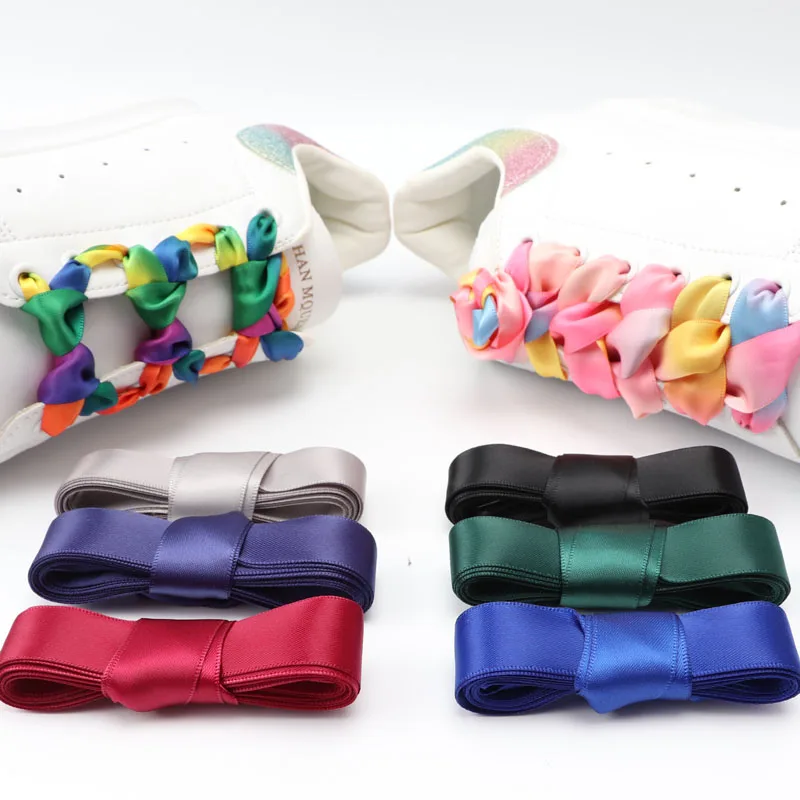 1Pair 2 CM Width Silk Satin Shoelaces Ribbon Shoe Laces Boots Women Sneakers ShoeLace 19 Colors Length 80CM/100CM/120CM S-1