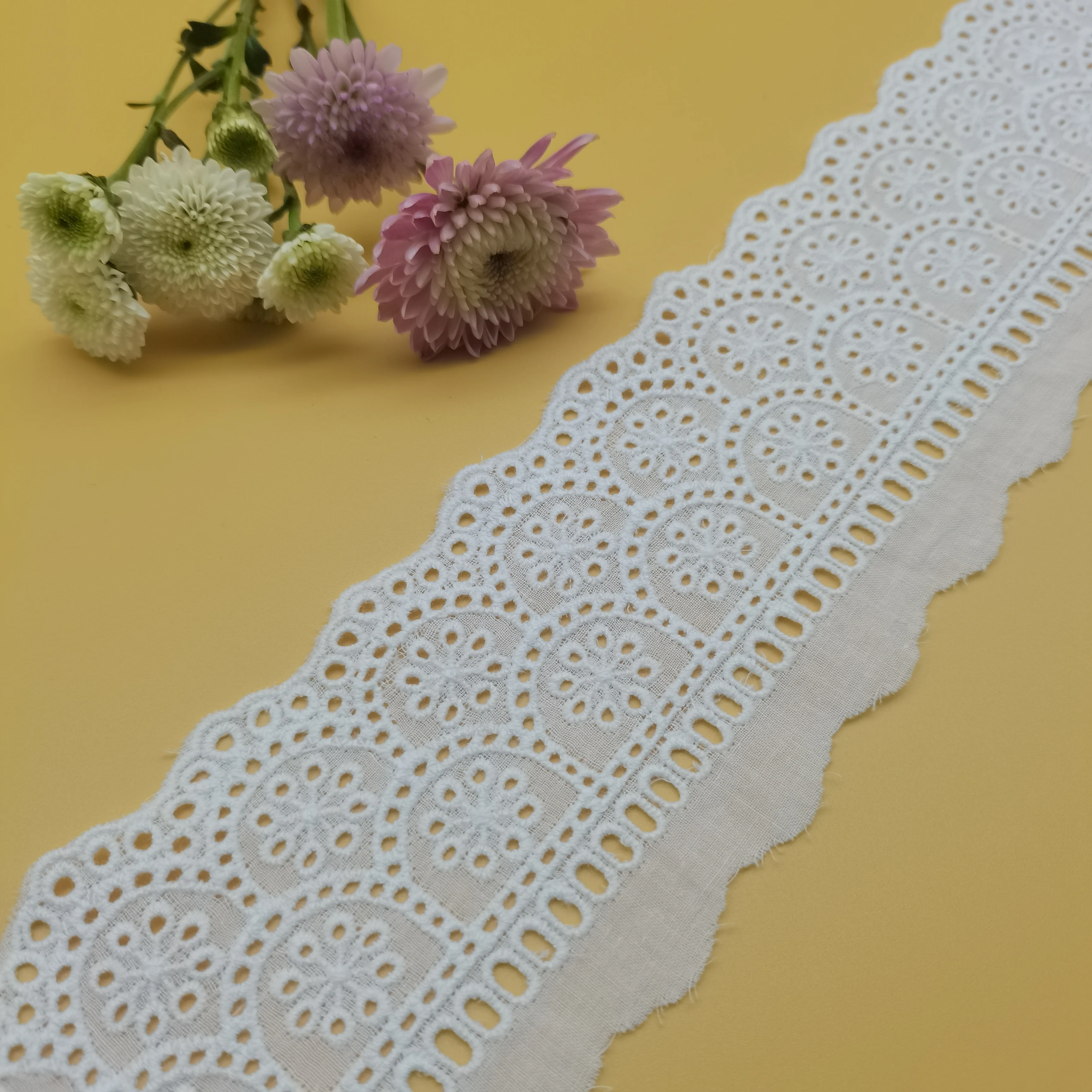 100% Cotton Crocheted Lace Applique 7cm Eyelet Trim Embroidered Dress Materials and Accessories Tailoring
