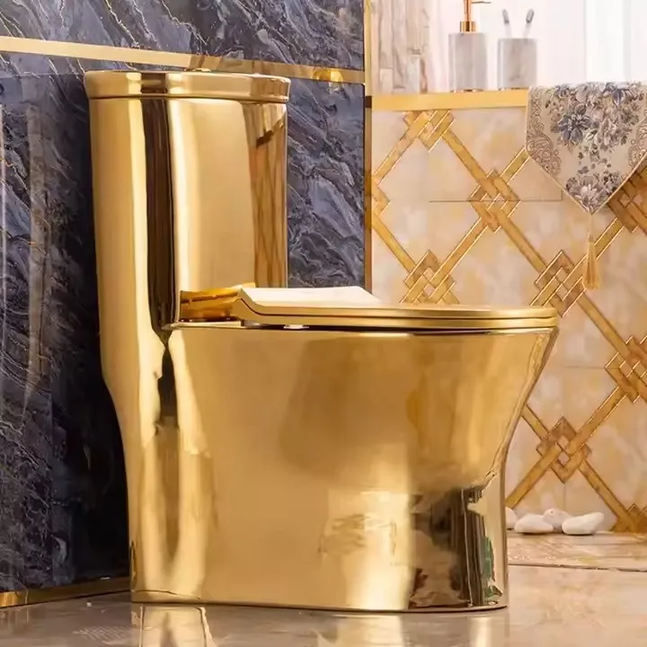 Luxury Royal S Trap Floor mounted One Piece Wc Electroplated Ceramic Gold Toilet Bowl For Bathroom
