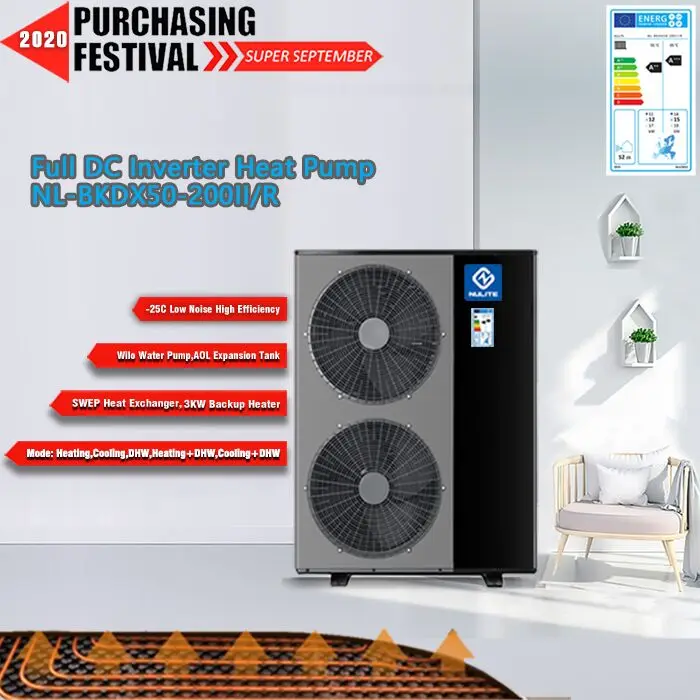 Управление Wi-Fi R32 R410A nulite NL-BKDX50-200II/R 10KW 16KW 20KW ErP A + использующий теплоту воздуха моноблок воздух к воде тепловой инвертерный
