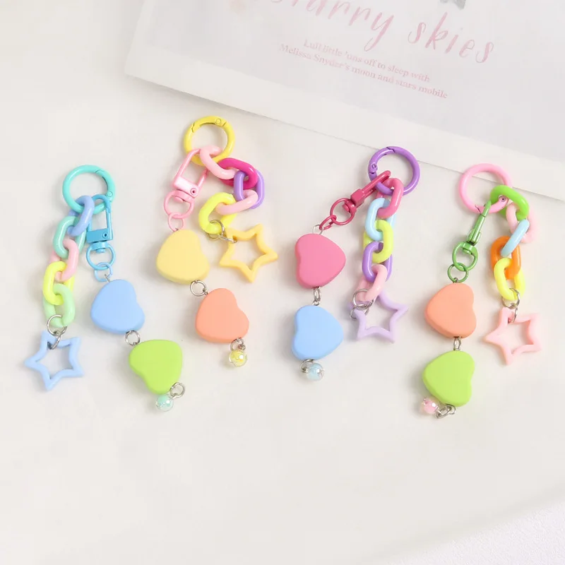 Fashion lovely schoolbag charm accessories heart key rings Love pendant key chains pendant Color Acrylic chain heart Keychain