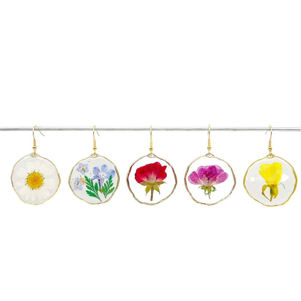 Personalized Custom Ladies Flower Dried Pressed Flower Resin Arylic Dangle Earrings for Birthday Gift