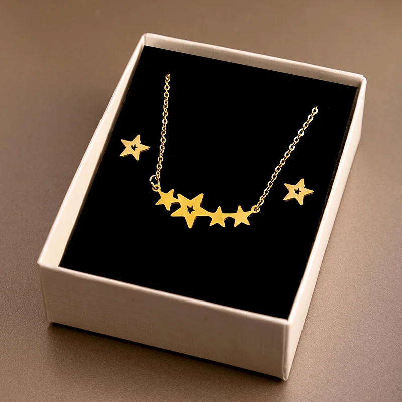 X376 Fashionable Titanium Stainless Steel Star Necklace Set Titanio gioielli in acciaio inox stelle cadenti collana orecchio set