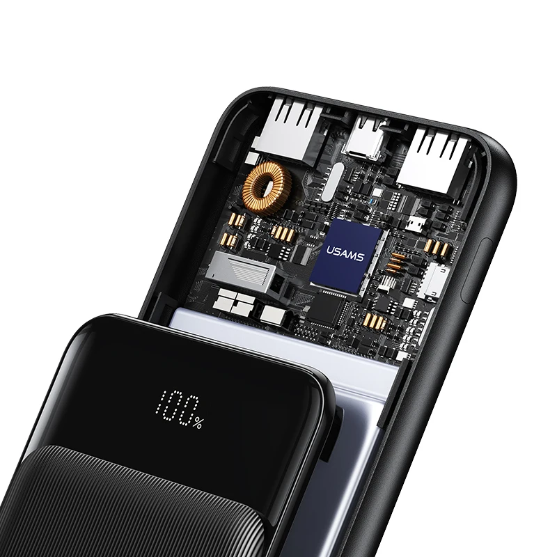 USAMS US-CD198 10000mAh Portable Power Bank for Mobile Phone Display Battery Charger 3 Ports Power Bank