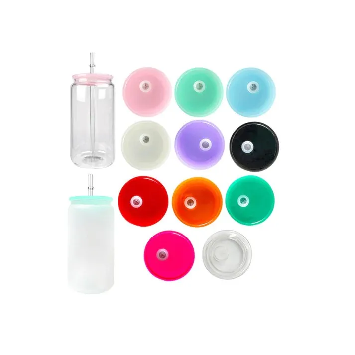 Variety color replacement plastic lids Moisture-proof BPA free 16oz glass can plastic cover for coffee glass cup jar tumbler