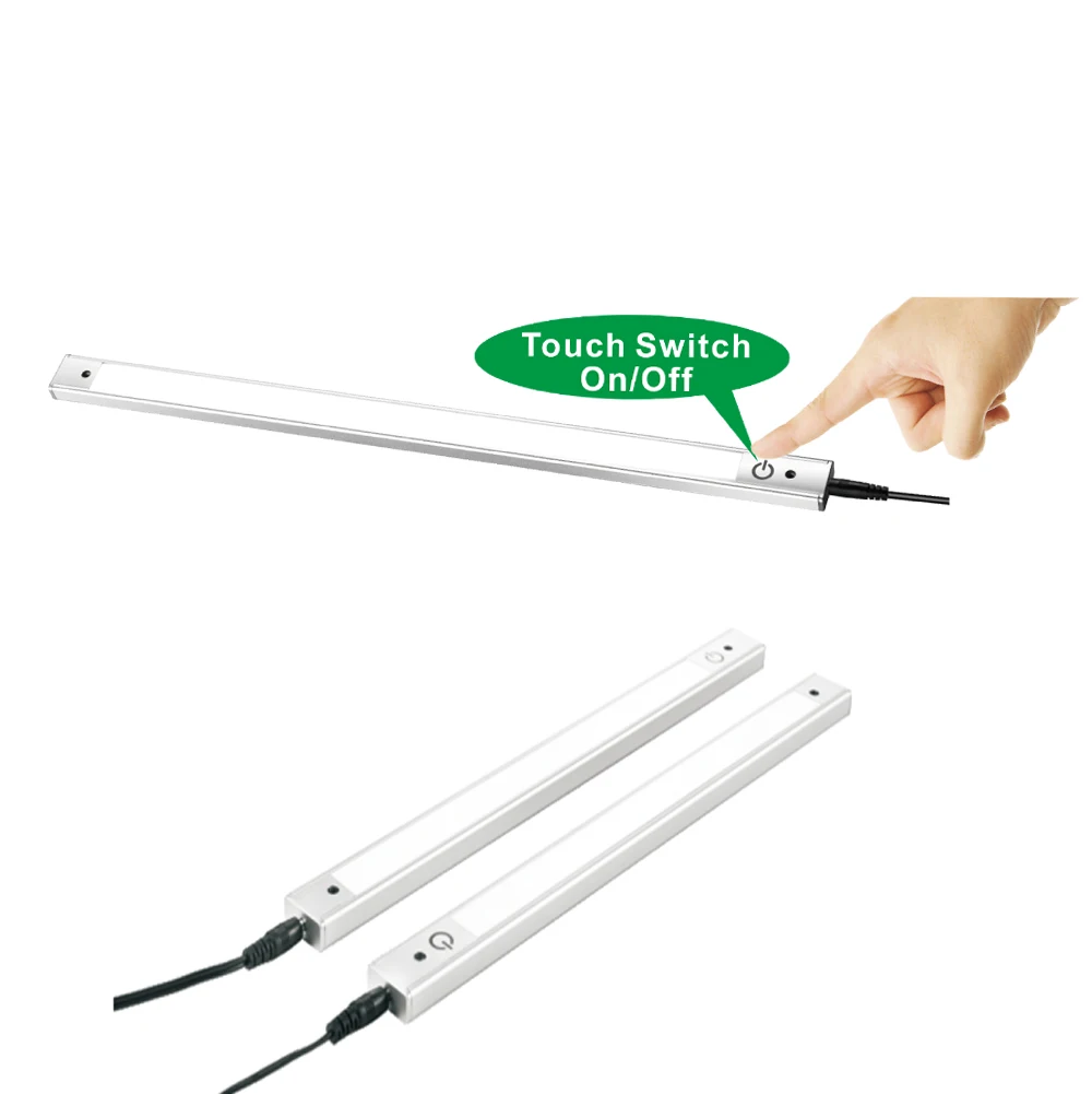 Led aluminium Rigid hard Strip Light Bar With Touch on & off  Switch for kitchen under cabinet  with PMMA opal matte cover