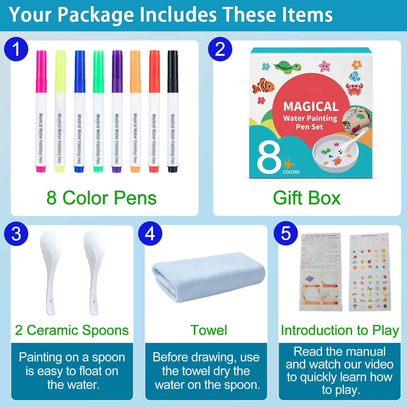 8 Colors Kids Magic Drawing Pen Bundle Magical Water Painting Floating Marker Pens