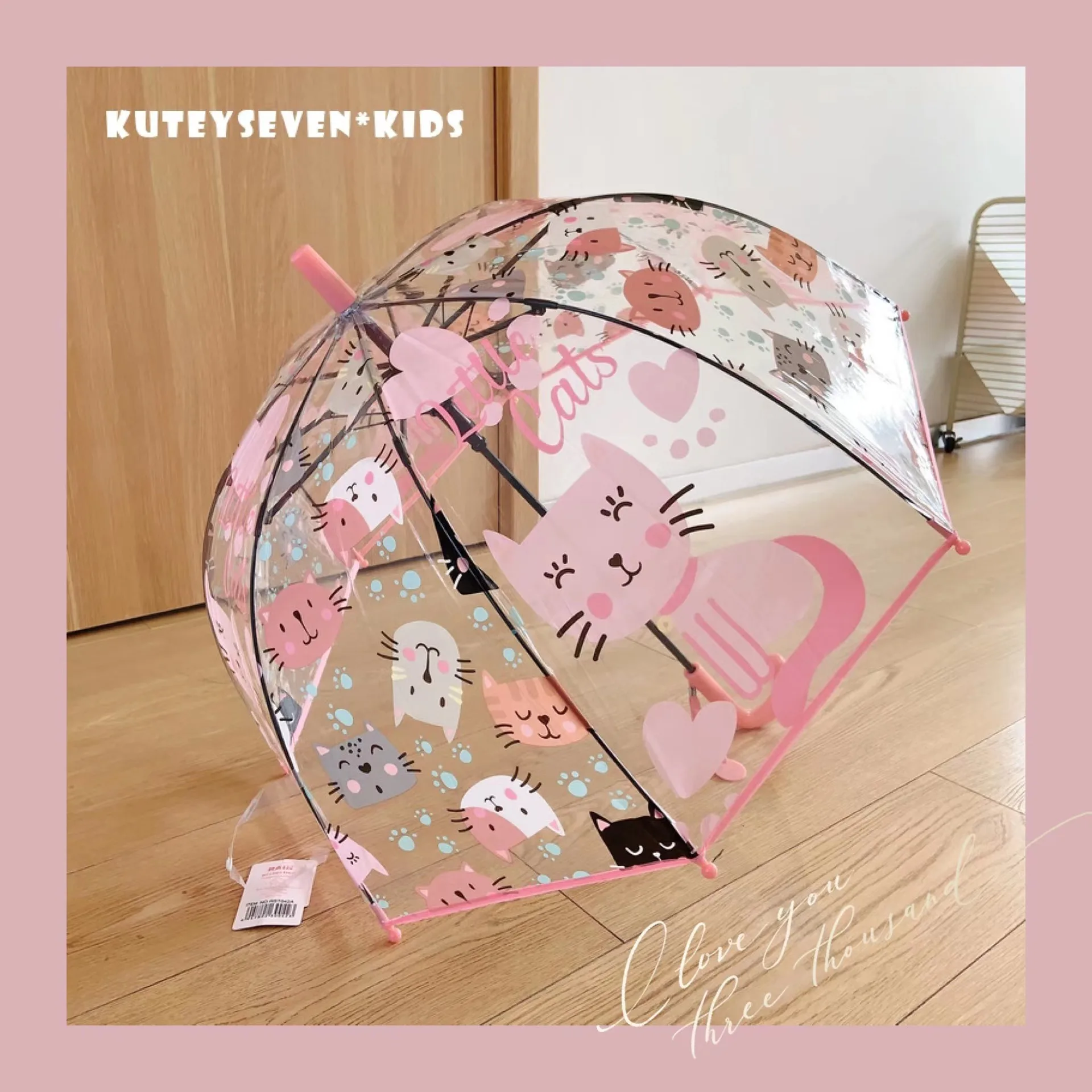 Children's Cartoon Rain Folding Full Automatic Windproof Clear Straight Umbrellas Cheap Rain Gear for Boys and Girls Plastic