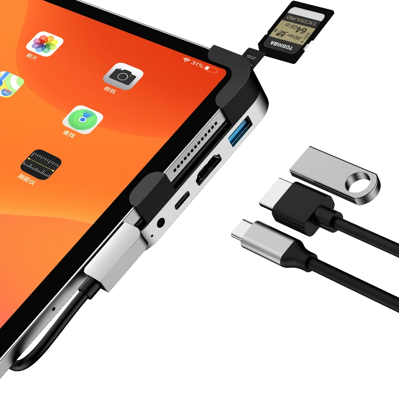 Ikatak 2020 Новый 6 в 1 USB-C адаптер 4K 30 Гц 2K 60HZ PD3.0 USB C концентратор для iPad
