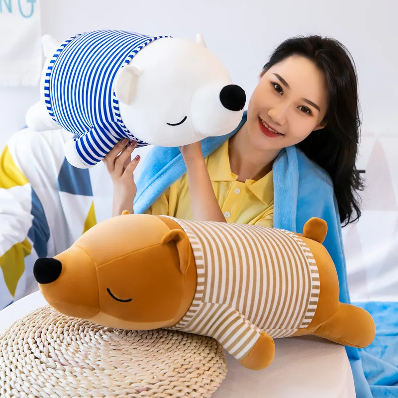 AIFEI TOY Hot selling cute cartoon polar bear air conditioner blanket lying bear summer cool doll brown bear plush toy