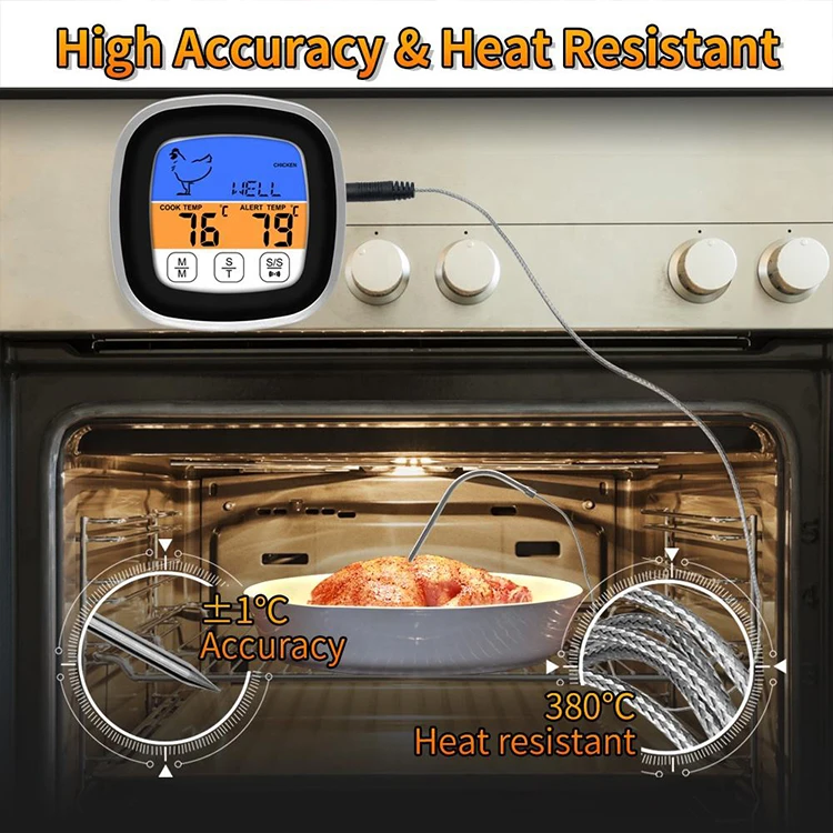 Digital Thermometer for Cooking Color Large LCD Digital Screen Food Meat  Thermometer Clock Timer with Probe