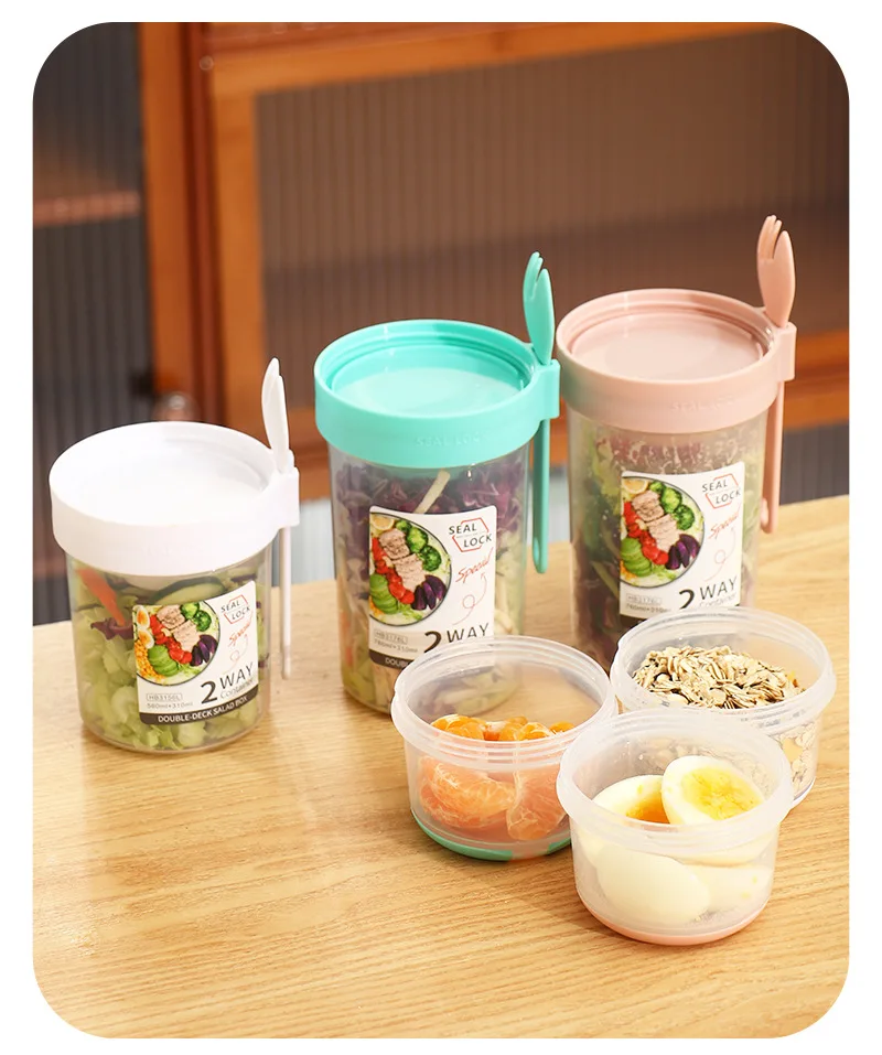 Portable Fruit and Vegetable Salad Cups Container with Fork Keep Fit Salad Meal Shaker Cup