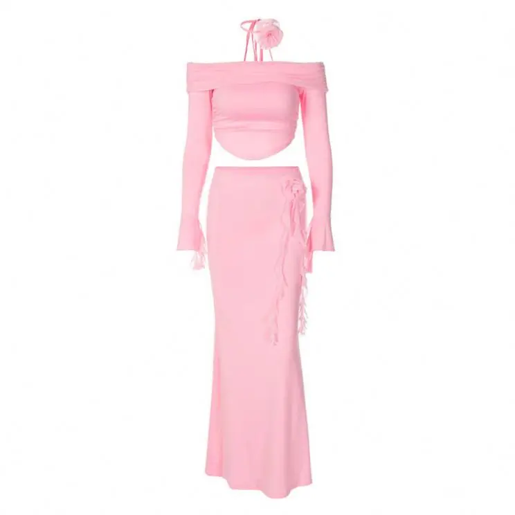Floral Bodycon Dress Set Women Slim Fit Sexy Backless Lace Top Party Elegant 2 Piece Outfit