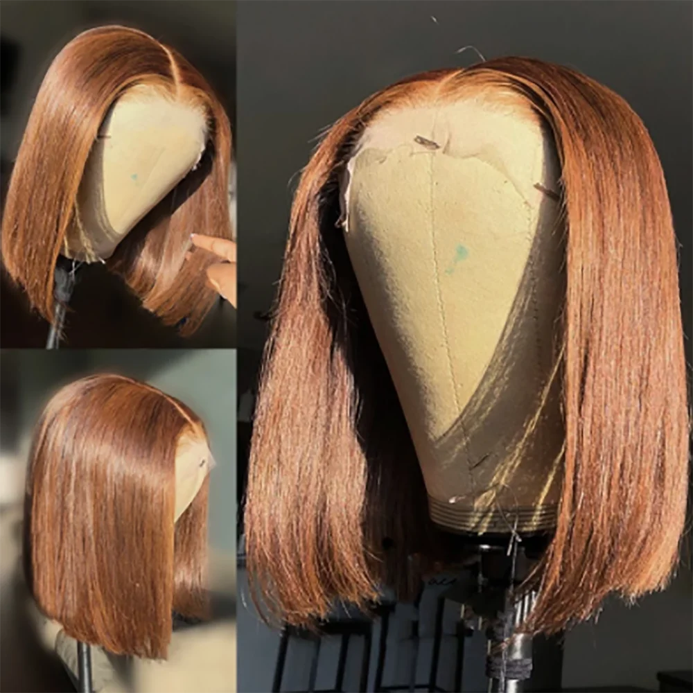 GD Lace Front #4 Color Straight Bob Human Hair Wigs,Middle Part 8-16 inch Brown Bob Wigs,Wholesale Lace Front #4 Brown Bob Wigs