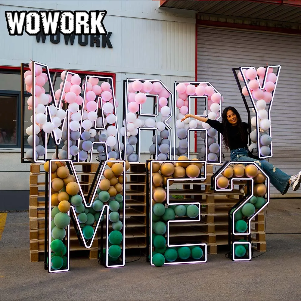 2024 WOWORK wedding supplies led stand up huge 4ft 6ft mr mrs metal neon marquee letters number for party wedding decoration