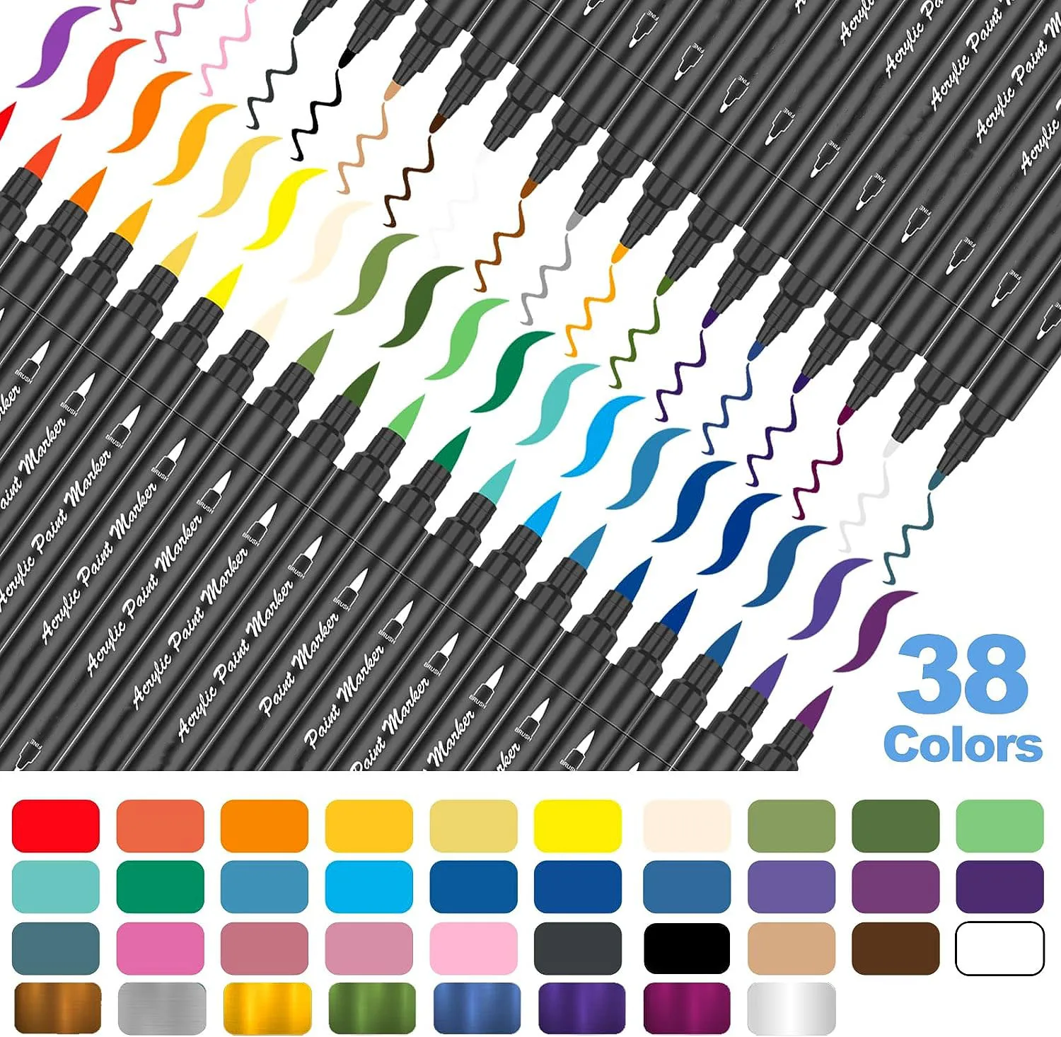 38-Color acrylic paint brush pen permanent dual tip acrylic marker acrylic paint marker brush tip