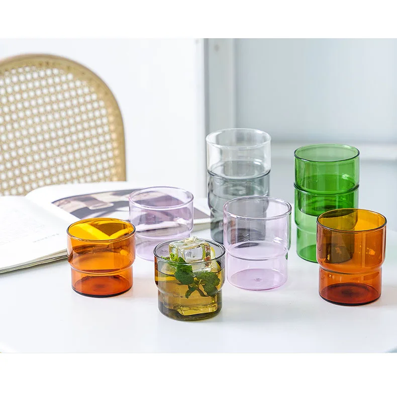 Hot Sale 300ml 380ml Stackable Colored Drinking Glass Cups for Hot & Cold Beverages, Water, Soda, Milk, Juice, Perfect for Gifts