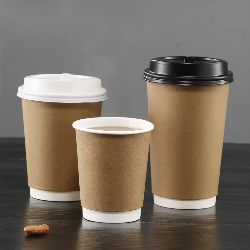 Customized Printed LOGO Coffee Cups With Lids Eco Friendly Double Wall Paper Cups