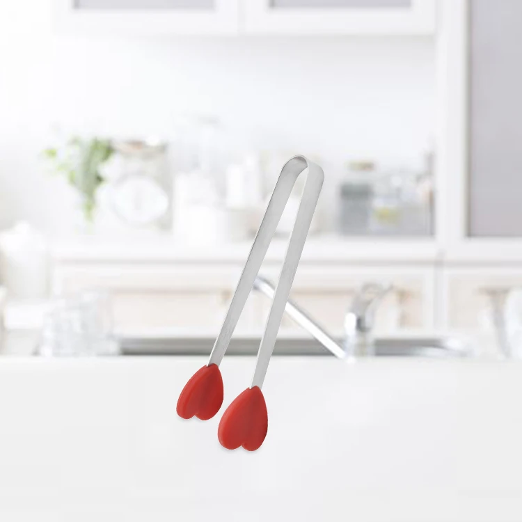 Creative heart-shaped silicone ice tongs non-slip stainless steel mini sugar tongs kitchen tools tong