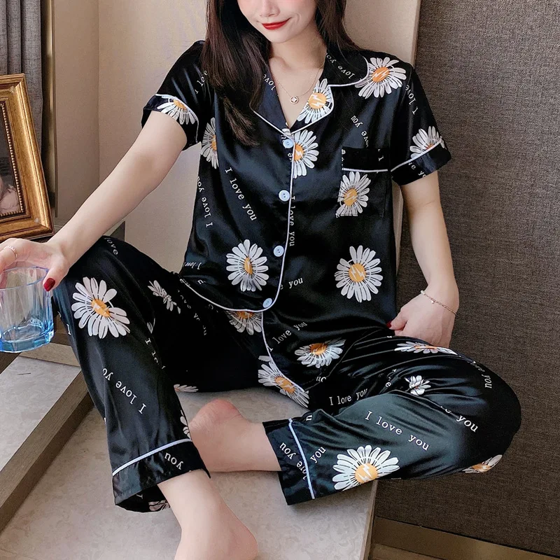 Летняя Женская атласная Шелковая пижама из двух частей, Женский пижамный комплект на заказ 2021, пижамный комплект с рукавами-апельсинами, пижамы