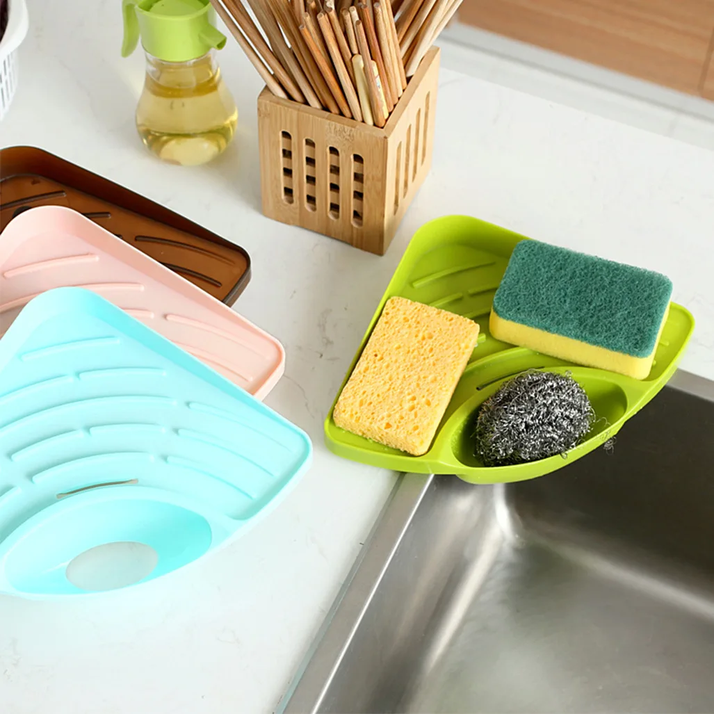 New Practical Kitchen Sink Corner Storage Rack Sponge Holder Wall Mounted Tray Kitchen Organizer Shelf Accessories Spice Rack