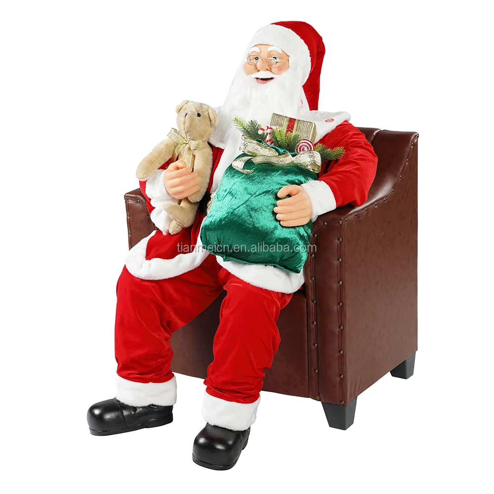 100cm Christmas Animated Sofa Santa Claus with Lighting Musical Ornament Decoration Traditional Holiday Figurine Collection