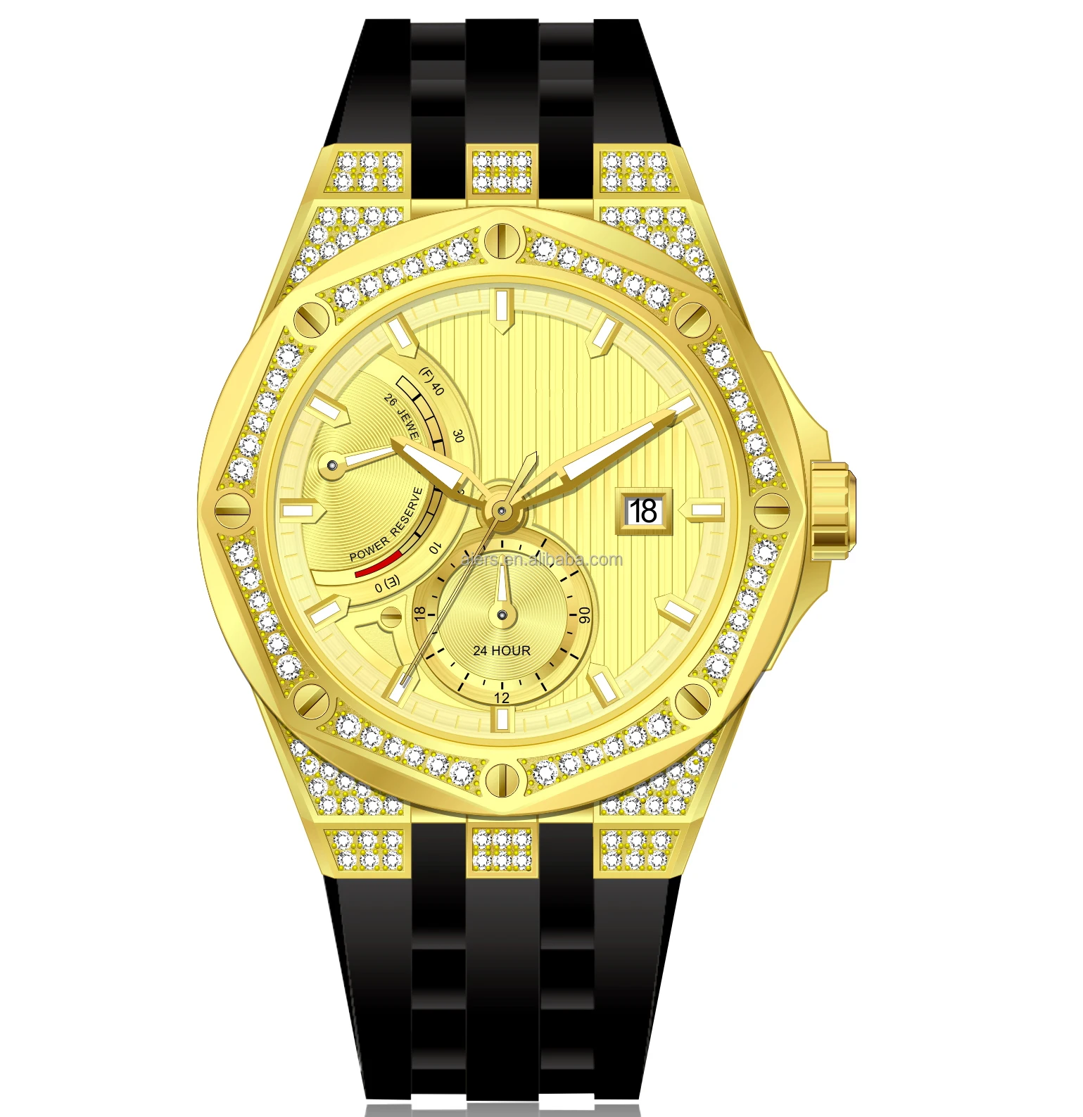 18k golden diamond automatic men watch with Miyota 9134 mechanical movt sapphire glass fluorine rubber 50m waterproof for male